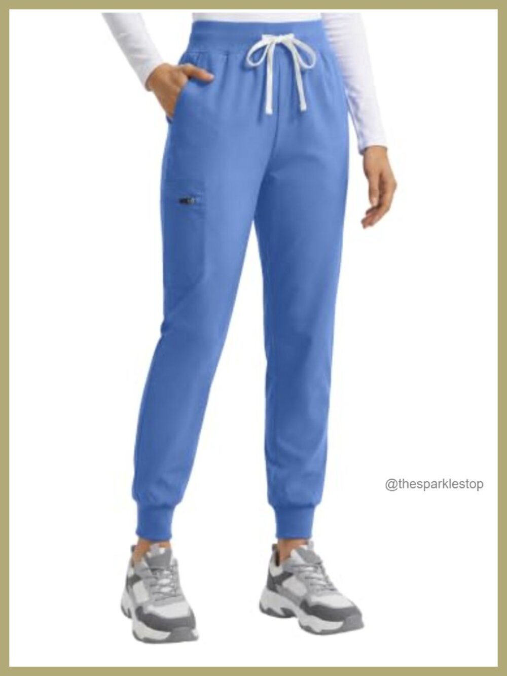 Womens Scrub Pants Mid-High Rise Jogger 7 Pockets Drawstring Soft Stretch